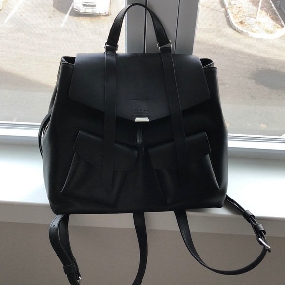 all saints black leather backpack